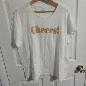 J. Crew Womens 2X Shirt Cheers Collector Tee White Short Sleeve Plus Size